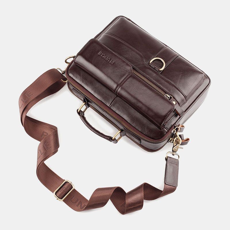 Heren Lederen Multi-pocket Crossbody Tassen Grote Capaciteit Retro 6.5 Inch Telefoon Tas Aktetas Schoudertas Handtas