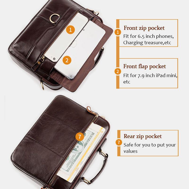 Heren Lederen Multi-pocket Crossbody Tassen Grote Capaciteit Retro 6.5 Inch Telefoon Tas Aktetas Schoudertas Handtas