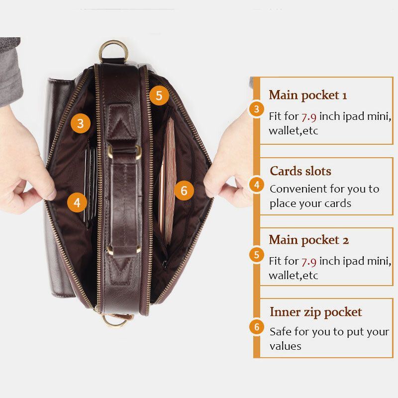 Heren Lederen Multi-pocket Crossbody Tassen Grote Capaciteit Retro 6.5 Inch Telefoon Tas Aktetas Schoudertas Handtas