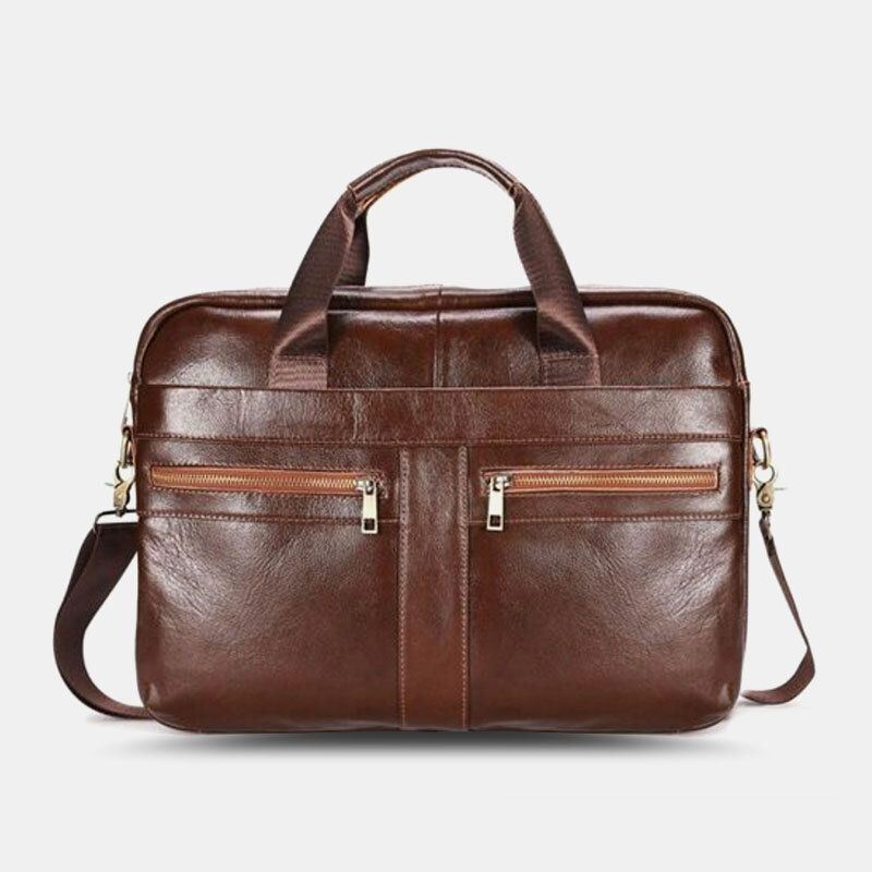 Heren Lederen Multi-pocket Vintage 14 Inch Laptoptas Messenger Bag Crossbody Tassen Schoudertas Aktetas