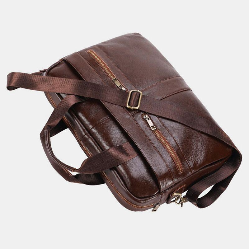 Heren Lederen Multi-pocket Vintage 14 Inch Laptoptas Messenger Bag Crossbody Tassen Schoudertas Aktetas