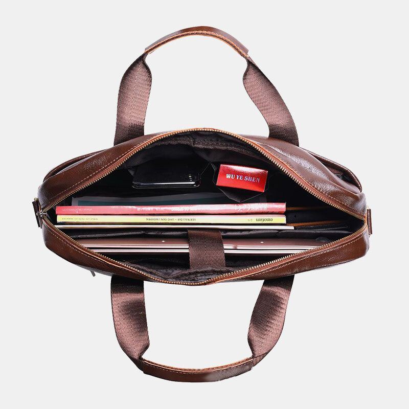 Heren Lederen Multi-pocket Vintage 14 Inch Laptoptas Messenger Bag Crossbody Tassen Schoudertas Aktetas