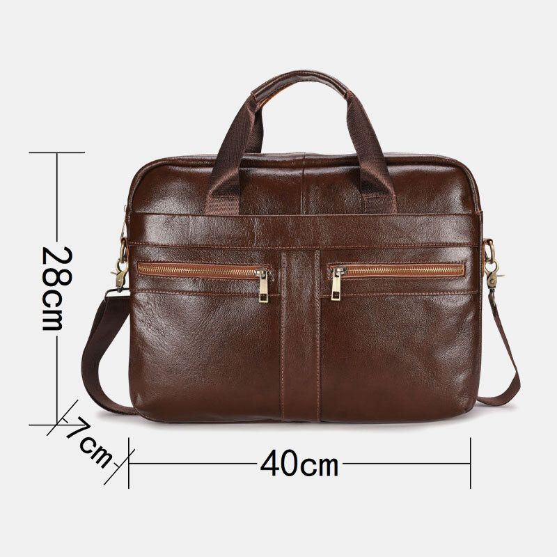 Heren Lederen Multi-pocket Vintage 14 Inch Laptoptas Messenger Bag Crossbody Tassen Schoudertas Aktetas