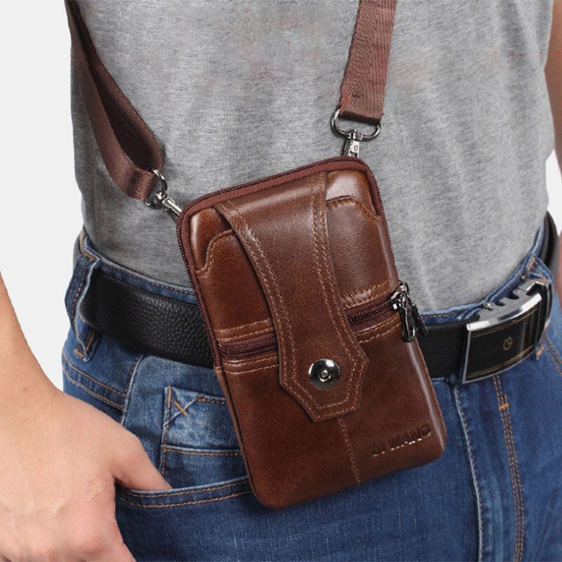 Heren Lederen Riem Telefoon Tas Casual Crossbody Tas Schoudertas