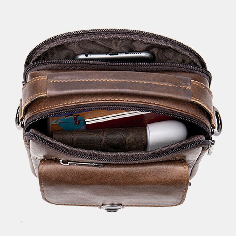 Heren Lederen Terug Anti-diefstal Pocket Crossbody Tassen Retro Multi-pocket Slijtvaste Messenger Bag Schoudertas