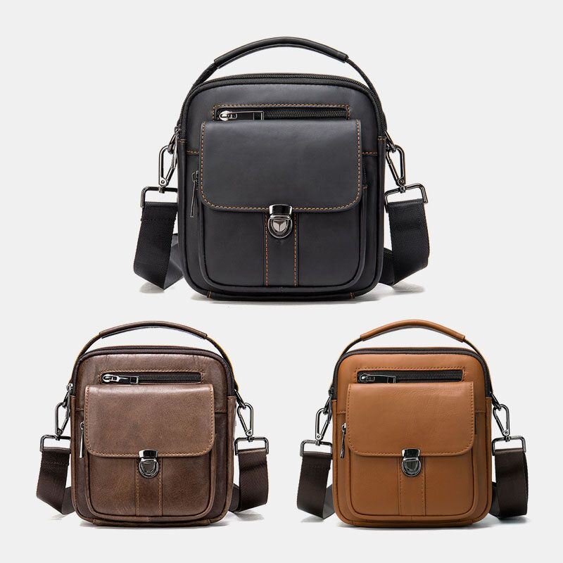 Heren Lederen Terug Anti-diefstal Pocket Crossbody Tassen Retro Multi-pocket Slijtvaste Messenger Bag Schoudertas