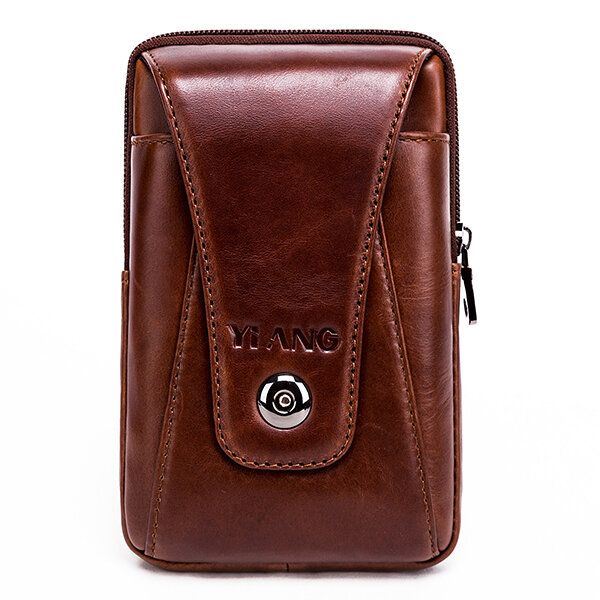 Heren Lederen Vintage Heuptas Zakelijke Crossbody Tas Mobiele Telefoon Tas Voor 6 Inch Telefoons