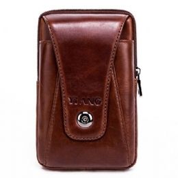 Heren Lederen Vintage Heuptas Zakelijke Crossbody Tas Mobiele Telefoon Tas Voor 6 Inch Telefoons