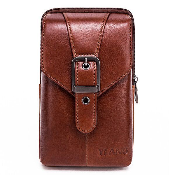 Heren Lederen Vintage Heuptas Zakelijke Crossbody Tas Mobiele Telefoon Tas Voor 6 Inch Telefoons