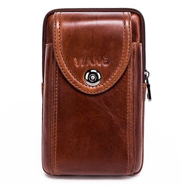 Heren Lederen Vintage Heuptas Zakelijke Crossbody Tas Mobiele Telefoon Tas Voor 6 Inch Telefoons