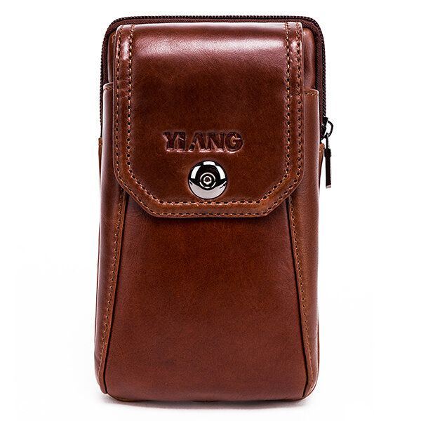 Heren Lederen Vintage Heuptas Zakelijke Crossbody Tas Mobiele Telefoon Tas Voor 6 Inch Telefoons