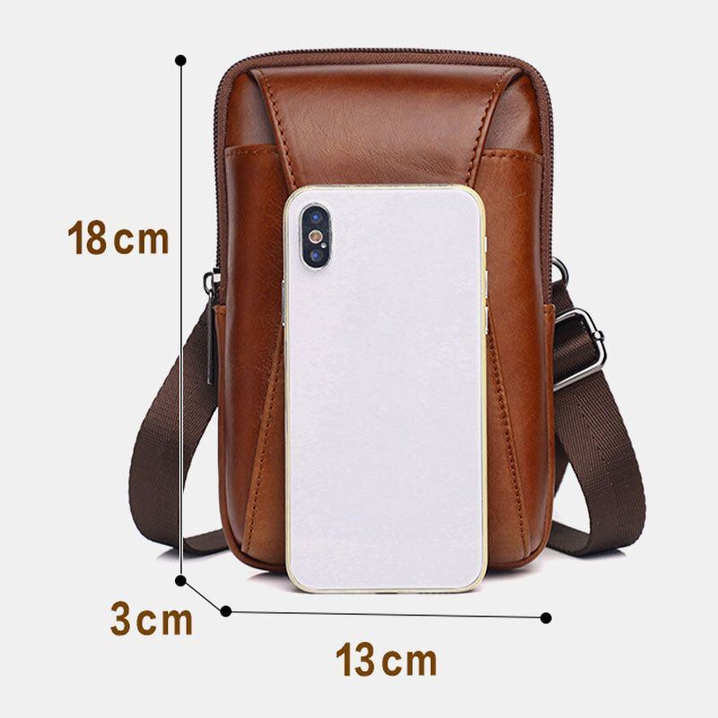 Heren Lederen Vintage Multi-kaartsleuf 6.5 Inch Mini Telefoon Tas Crossbody Tas Heuptas Koeienhuid Tas