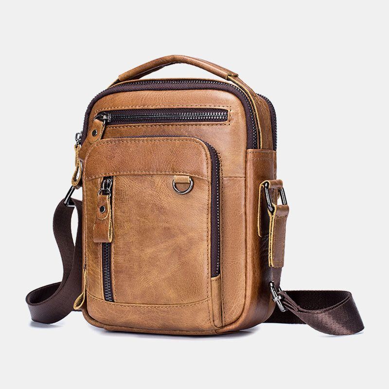 Heren Multi-pocket Lederen Crossbody Tassen Terug Anti-diefstal Zak Ontwerp Slijtvaste Grote Capaciteit Messenger Bag Handtas