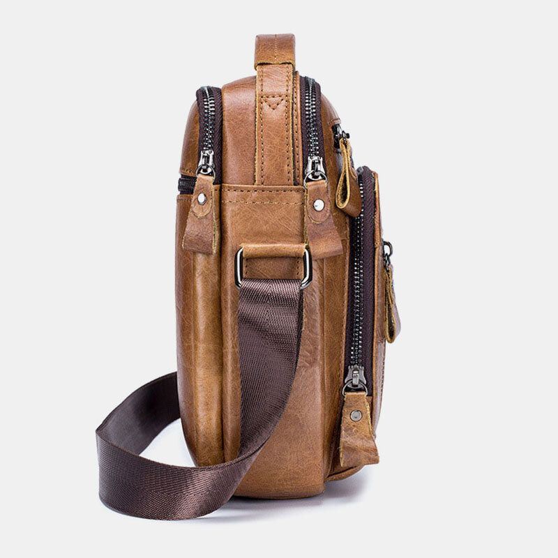 Heren Multi-pocket Lederen Crossbody Tassen Terug Anti-diefstal Zak Ontwerp Slijtvaste Grote Capaciteit Messenger Bag Handtas