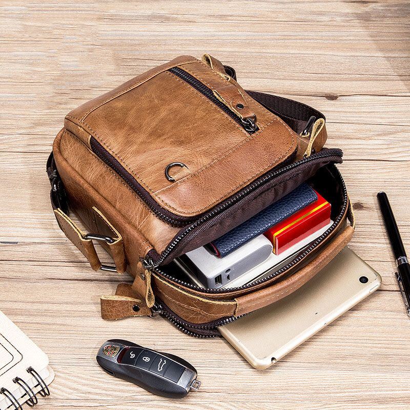 Heren Multi-pocket Lederen Crossbody Tassen Terug Anti-diefstal Zak Ontwerp Slijtvaste Grote Capaciteit Messenger Bag Handtas