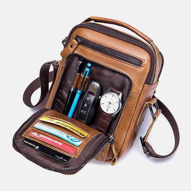 Heren Multi-pocket Lederen Crossbody Tassen Terug Anti-diefstal Zak Ontwerp Slijtvaste Grote Capaciteit Messenger Bag Handtas