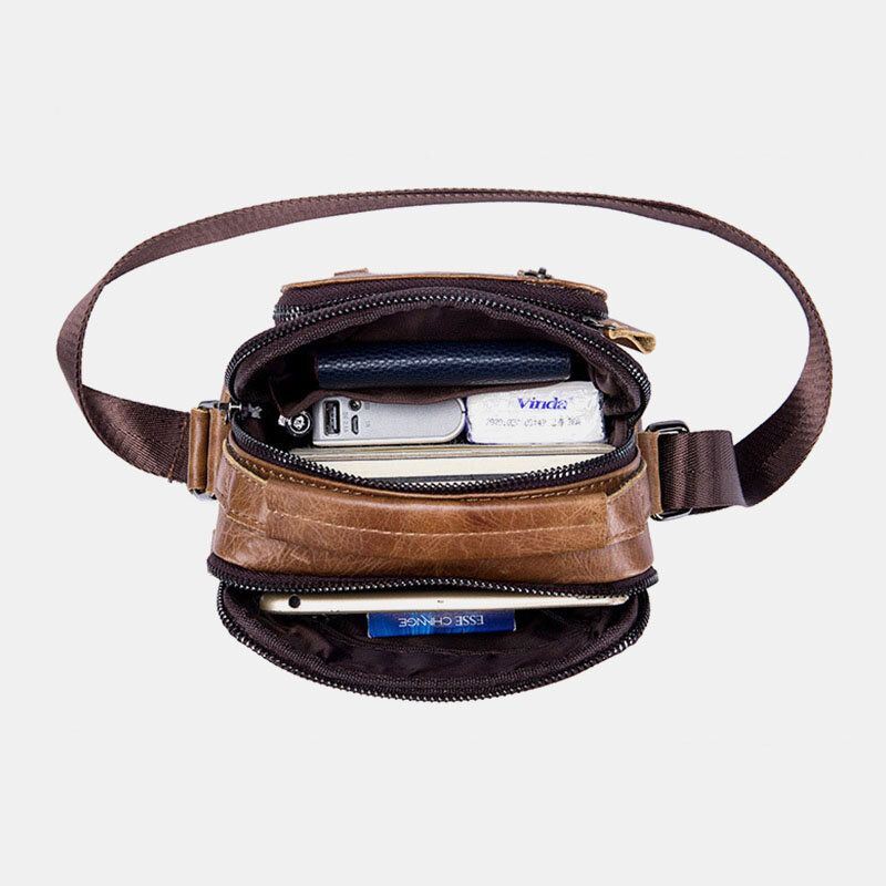 Heren Multi-pocket Lederen Crossbody Tassen Terug Anti-diefstal Zak Ontwerp Slijtvaste Grote Capaciteit Messenger Bag Handtas