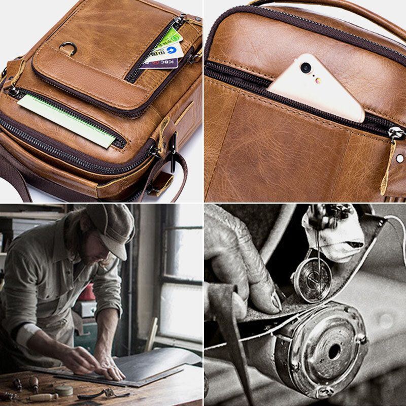 Heren Multi-pocket Lederen Crossbody Tassen Terug Anti-diefstal Zak Ontwerp Slijtvaste Grote Capaciteit Messenger Bag Handtas