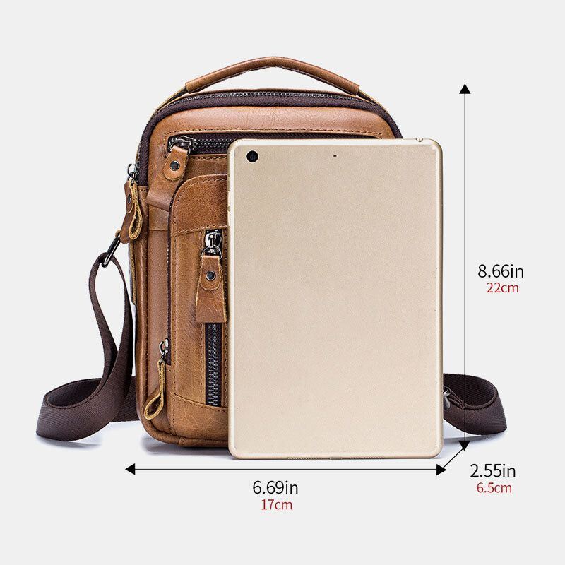 Heren Multi-pocket Lederen Crossbody Tassen Terug Anti-diefstal Zak Ontwerp Slijtvaste Grote Capaciteit Messenger Bag Handtas