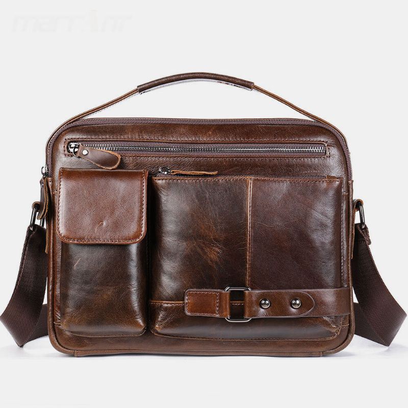 Heren Olie Wax Leer Grote Capaciteit Waterdichte Messenger Bag Aktetas Multi-pocket Koeienhuid Crossbody Tassen Schoudertas