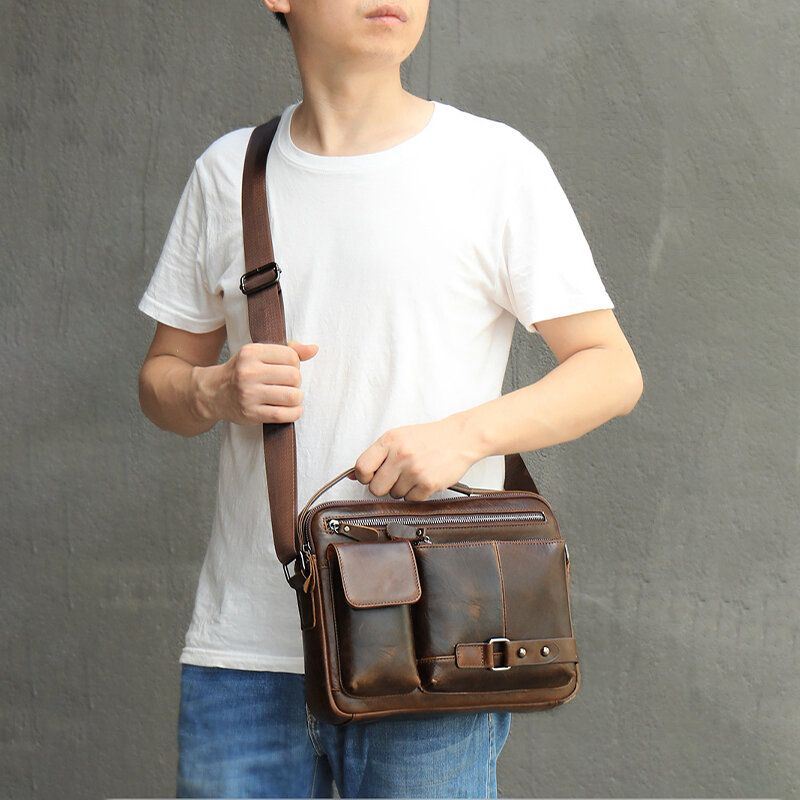 Heren Olie Wax Leer Grote Capaciteit Waterdichte Messenger Bag Aktetas Multi-pocket Koeienhuid Crossbody Tassen Schoudertas