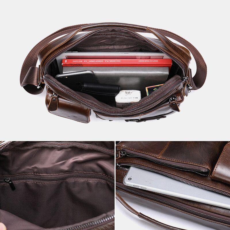 Heren Olie Wax Leer Grote Capaciteit Waterdichte Messenger Bag Aktetas Multi-pocket Koeienhuid Crossbody Tassen Schoudertas