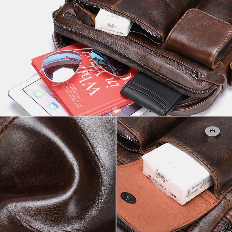 Heren Olie Wax Leer Grote Capaciteit Waterdichte Messenger Bag Aktetas Multi-pocket Koeienhuid Crossbody Tassen Schoudertas