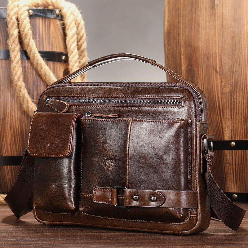 Heren Olie Wax Leer Grote Capaciteit Waterdichte Messenger Bag Aktetas Multi-pocket Koeienhuid Crossbody Tassen Schoudertas