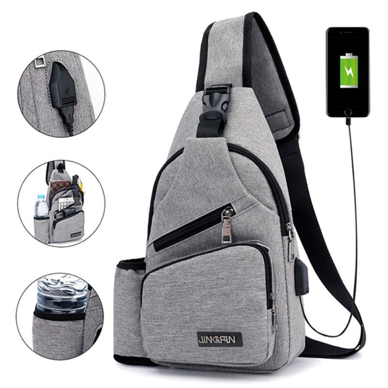 Heren Oxford Grote Capaciteit Casual Outdoor Reizen Usb Oplaadpoort Sling Bag Borsttas Crossbody Tas