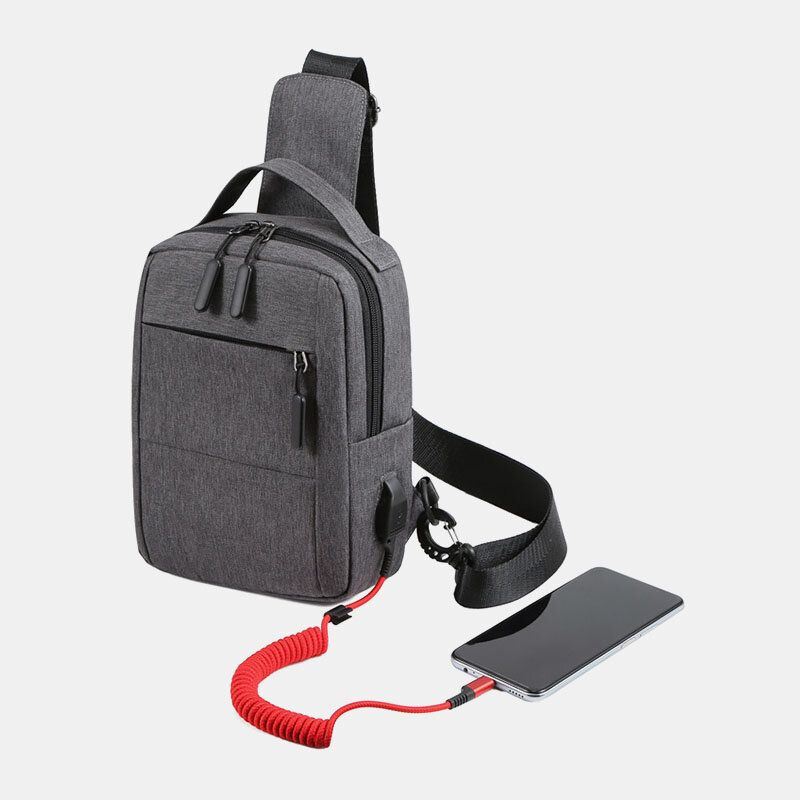 Heren Polyester Usb Opladen Grote Capaciteit Multi-layer Zakelijke Crossbodytas Borsttas Sling Bag