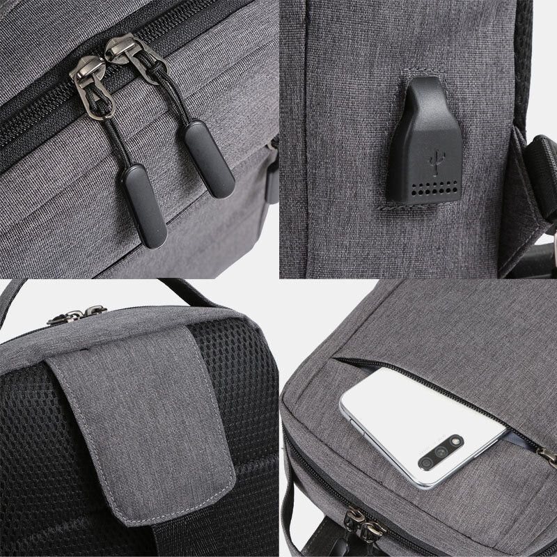 Heren Polyester Usb Opladen Grote Capaciteit Multi-layer Zakelijke Crossbodytas Borsttas Sling Bag