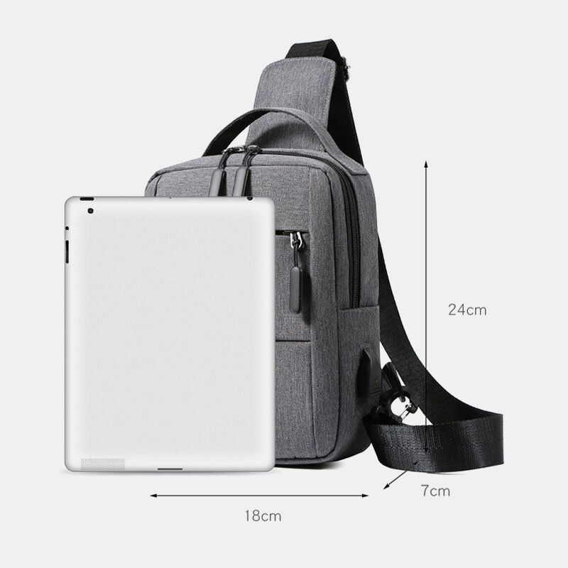 Heren Polyester Usb Opladen Grote Capaciteit Multi-layer Zakelijke Crossbodytas Borsttas Sling Bag