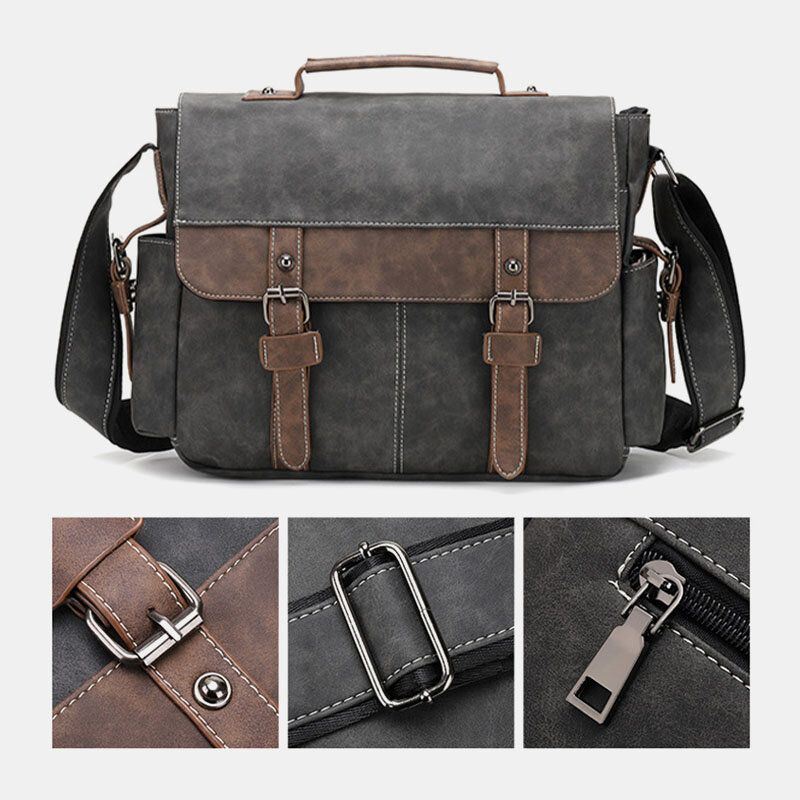 Heren Pu Lederen Flap-over Grote Capaciteit Crossbody Tassen Casual Mode Multi-pocket Messenger Bag Handtas Schoudertas