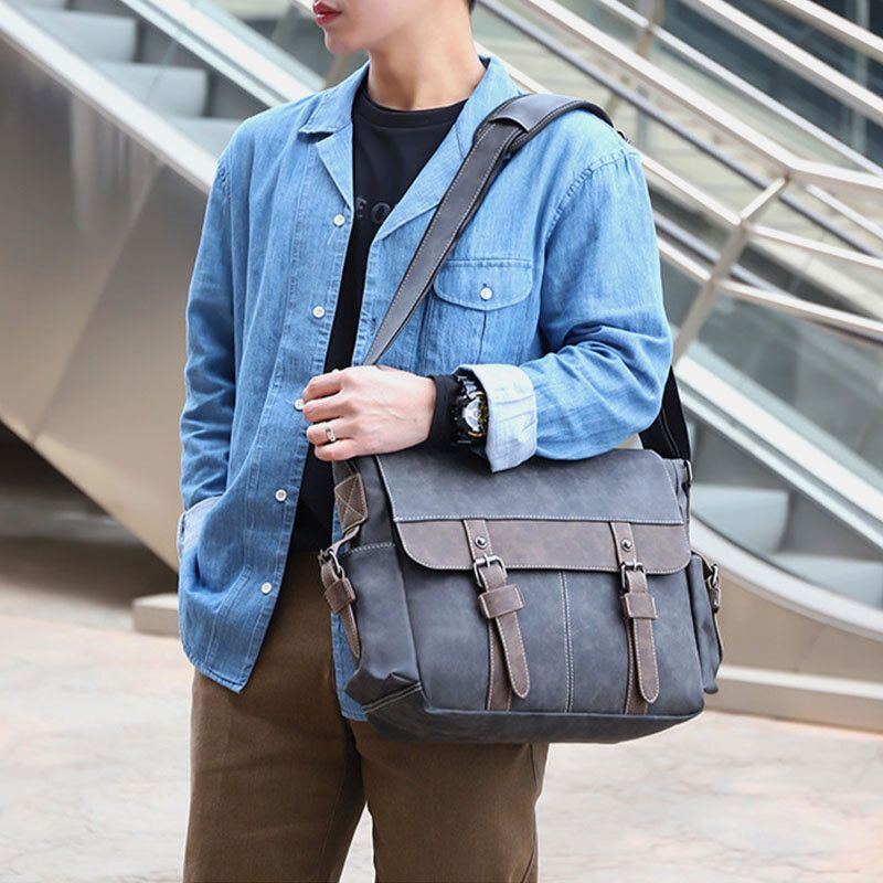 Heren Pu Lederen Flap-over Grote Capaciteit Crossbody Tassen Casual Mode Multi-pocket Messenger Bag Handtas Schoudertas