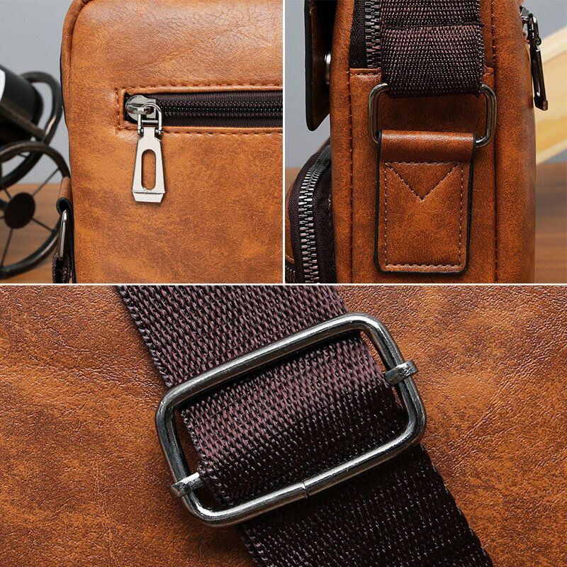 Heren Pu Lederen Multi-pocket Anti-diefstal Messenger Bag Crossbody Tassen Schoudertas Handtas Aktetas