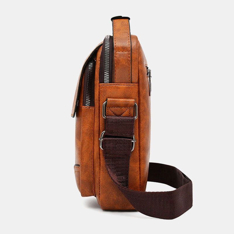 Heren Pu Lederen Multi-pocket Anti-diefstal Retro Crossbody Tassen Schoudertas Handtas Messenger Bag Aktetas