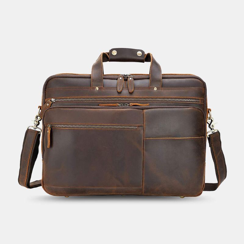 Heren Pu Lederen Multifunctionele Grote Capaciteit Vintage 14 Inch Laptoptas Multi-lagen Aktetas Handtas Crossbody Tas