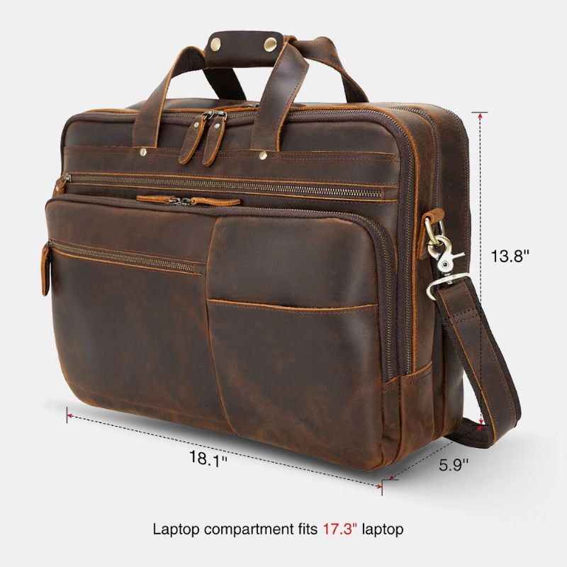 Heren Pu Lederen Multifunctionele Grote Capaciteit Vintage 14 Inch Laptoptas Multi-lagen Aktetas Handtas Crossbody Tas