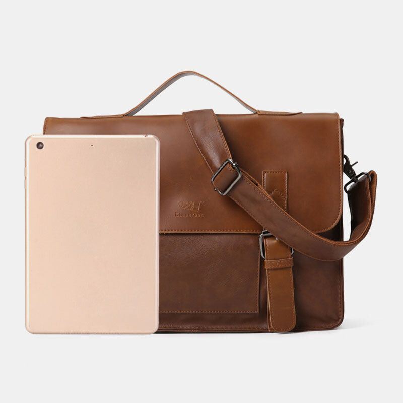 Heren Pu Lederen Multifunctionele Multi-pocket Lerarentas Aktetas Crossbody Schoudertas