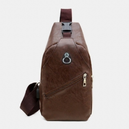 Heren Pu Lederen Retro Zakelijke Borsttas Met Usb Opladen Jeugd Lederen Schoudertas Cross Body Tas