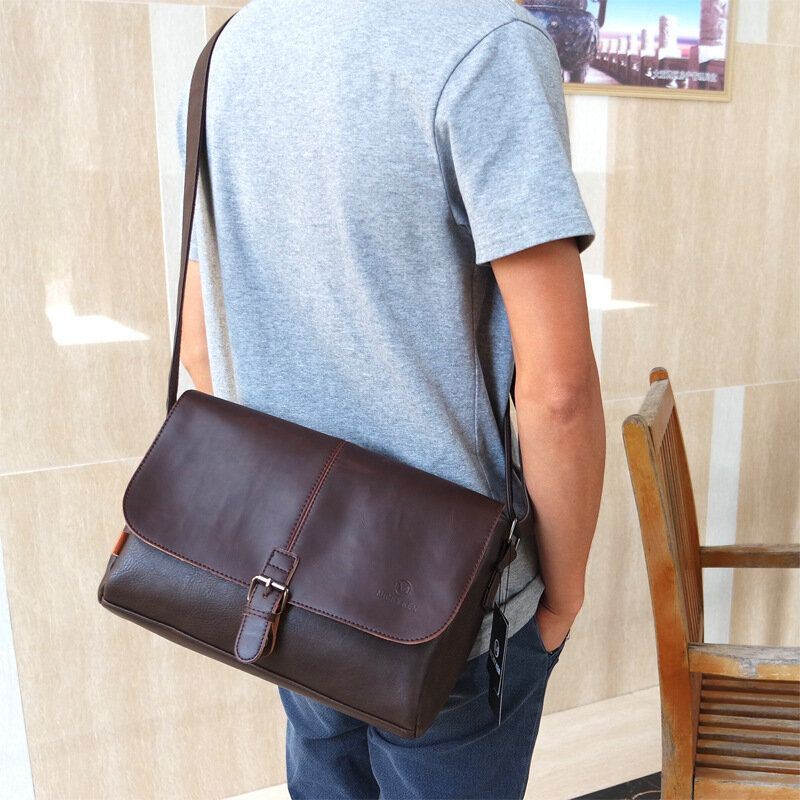 Heren Pu Leer Grote Capaciteit Anti-diefstal Cover Rits Vintage Casual Messenger Bag Crossbody Tas Schoudertas