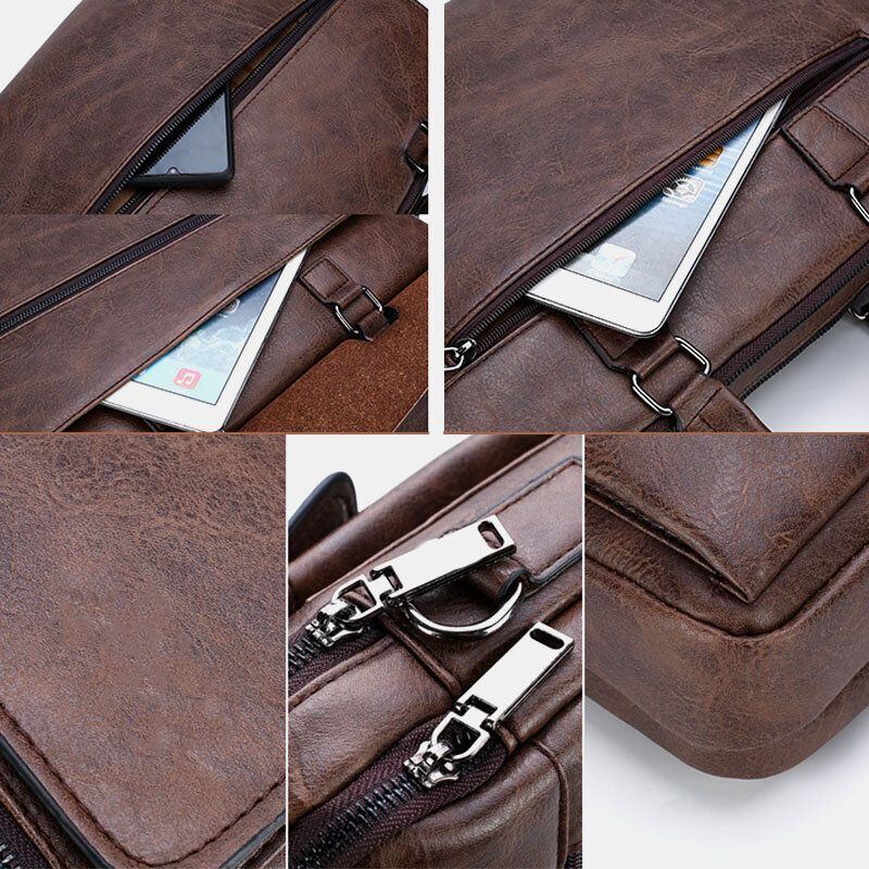 Heren Pu Leer Multifunctionele Anti-diefstal Vintage Zakelijke Messenger Bag Crossbody Tas Handtas Schoudertas