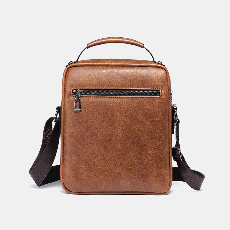 Heren Pu-leer Retro Zakelijke Grote Capaciteit Multi-pocket Effen Kleur Schoudertas Crossbody Tas