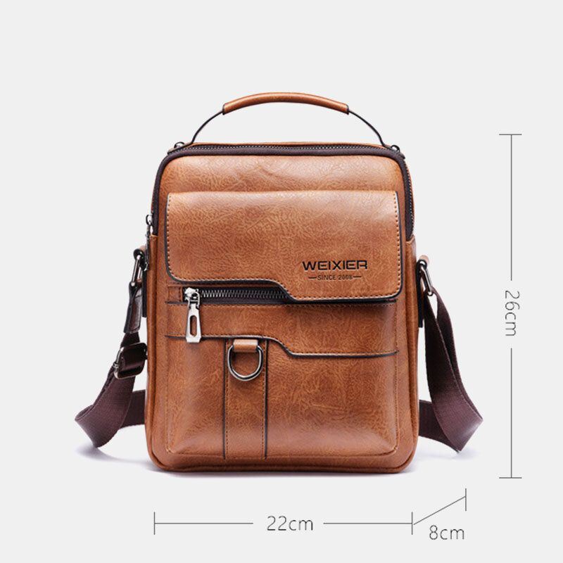 Heren Pu-leer Retro Zakelijke Grote Capaciteit Multi-pocket Effen Kleur Schoudertas Crossbody Tas