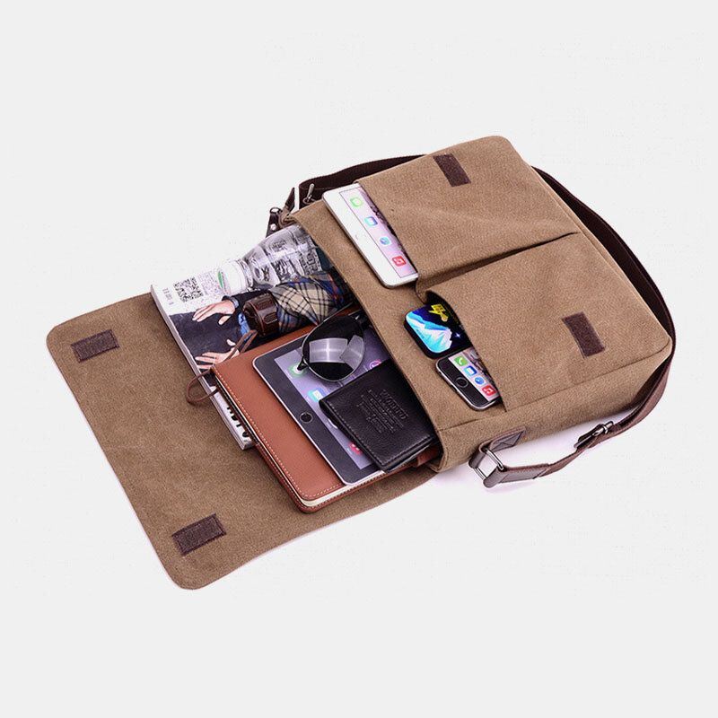 Heren Retro Canvas Multi-pocket Anti-diefstal Crossbody Schoudertas Grote Capaciteit Messenger Reistas