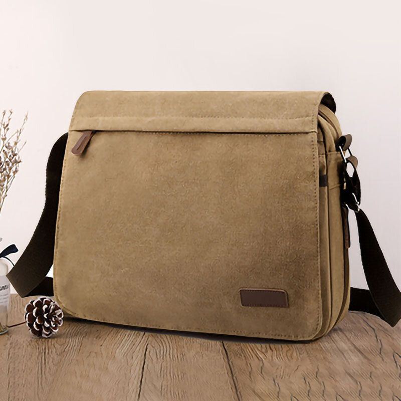 Heren Retro Canvas Ritsvak Crossbody Schoudertas Uitbreidbaar Ontwerp Casual Reistas