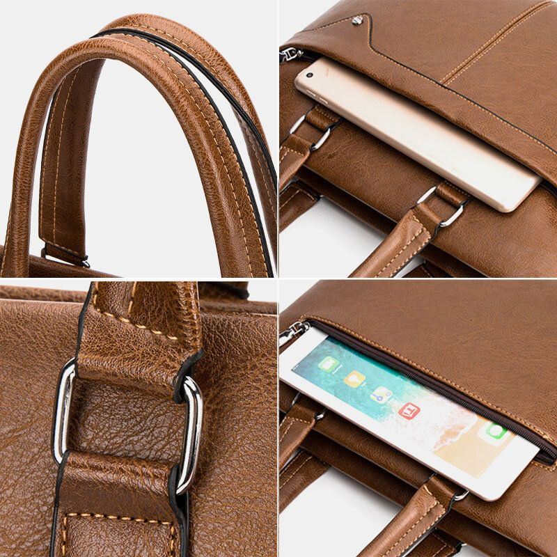 Heren Retro Horizontale Aktetassen Messenger Bag Terug Anti-diefstal Ritsvak Grote Capaciteit Crossbody Tassen Schoudertas Handtas