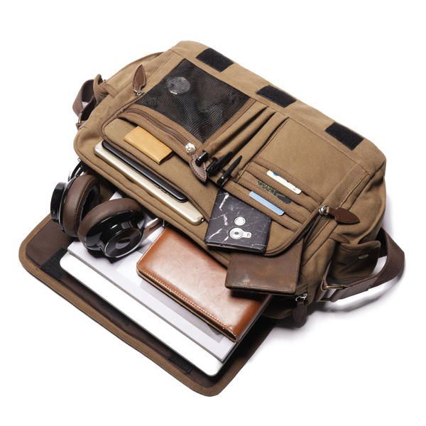 Heren Retro Messenger Bag Schokbestendige Schoudertas Met 15.6 Inch Laptopvak