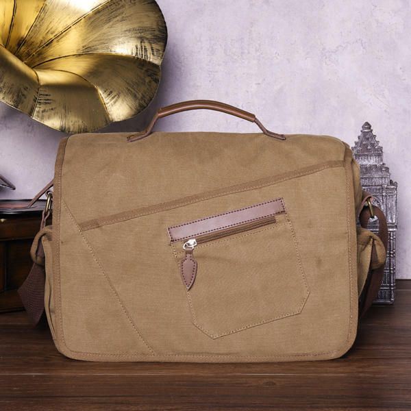 Heren Retro Messenger Bag Schokbestendige Schoudertas Met 15.6 Inch Laptopvak