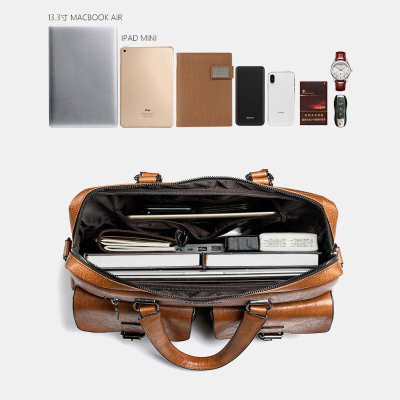 Heren Rits Multi-pocket Handtas Grote Capaciteit Anti-diefstal Retro 13.3 Inch Laptop Aktetas Crossbody Tassen